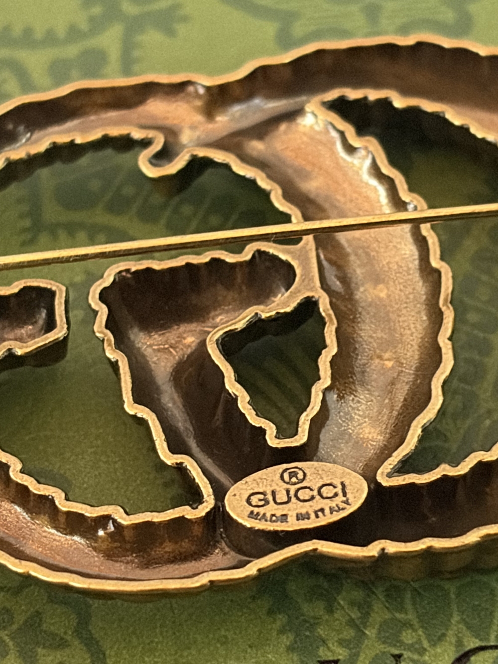 Gucci Gold Double G Brooch - Textured Metal Pin - Picture 6 of 6